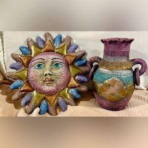 Multicolor Sun and Vase Ceramic Art Set